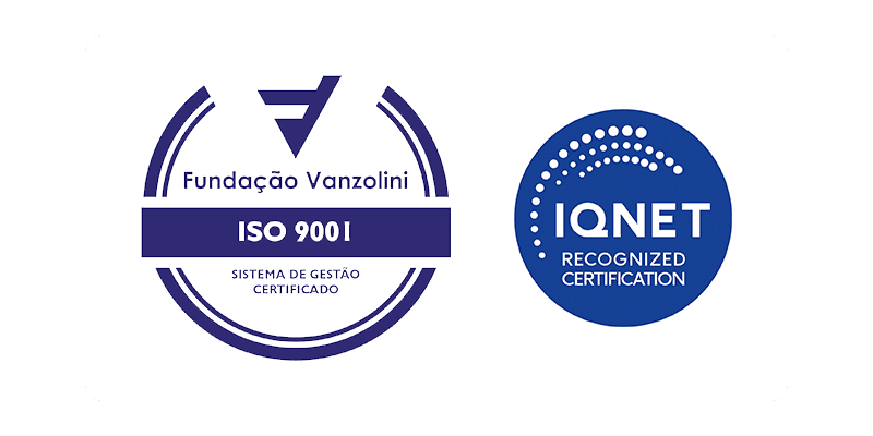 Marchi di certificazione ISO 9001 della Fundação Vanzolini e di riconoscimento IQNet.